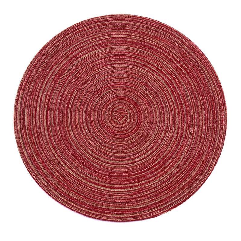 Topotdor 14 Inch Round Placemats Heat-Resistant Stain Resistant Anti-Skid Washable Polyproplene Table Mats Placemats (Burgundy Multi Color, Set of 6) - Image 5